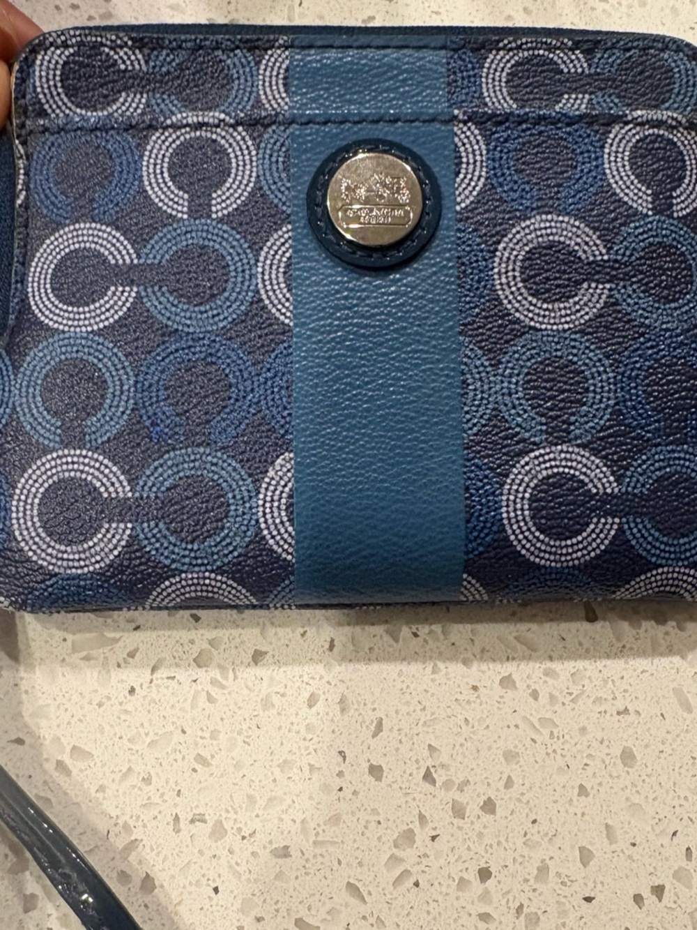 Coach Blue and Navy Signature Coin-Stripe Wristlet